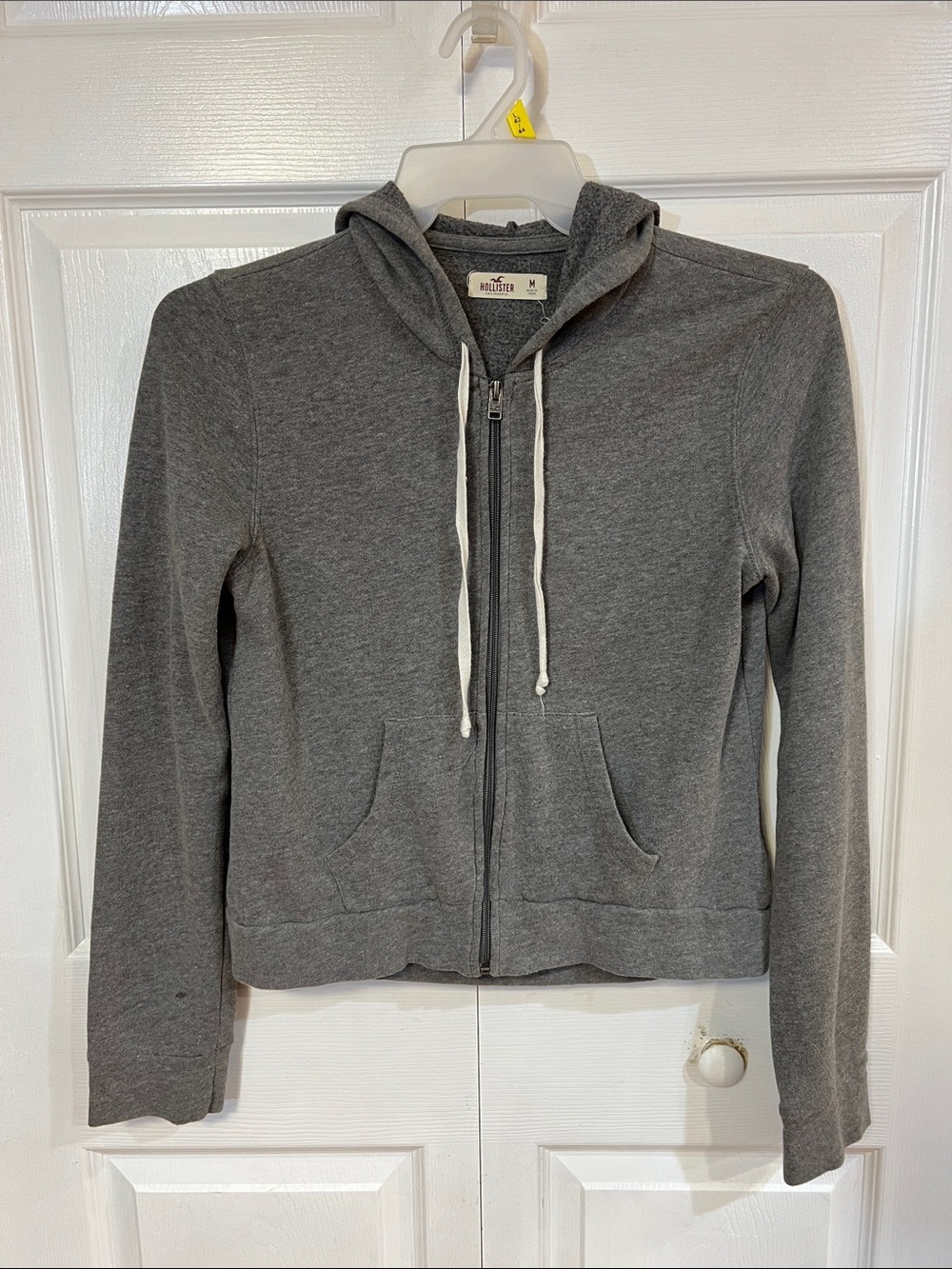 Hollister Women's Heather Gray Zip-Up Hoodie with Drawstrings